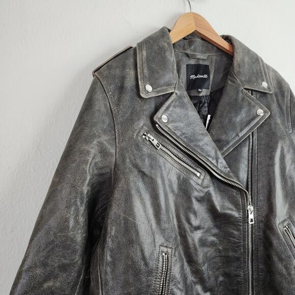 NEW Madewell Distressed Leather Oversized Motorcycle Jacket - Picture 8 of 15